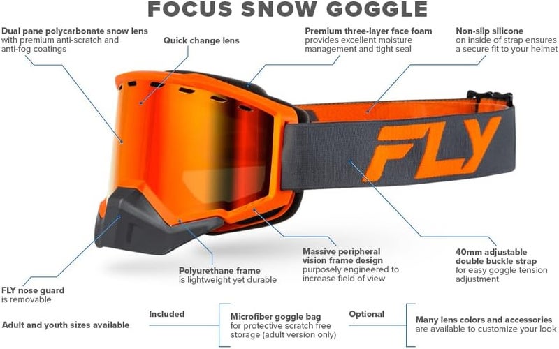 Fly Racing Focus Snow Goggle – Dual Pane Anti-Fog Ski & Snowboard Goggles for Snowmobile - Image 4